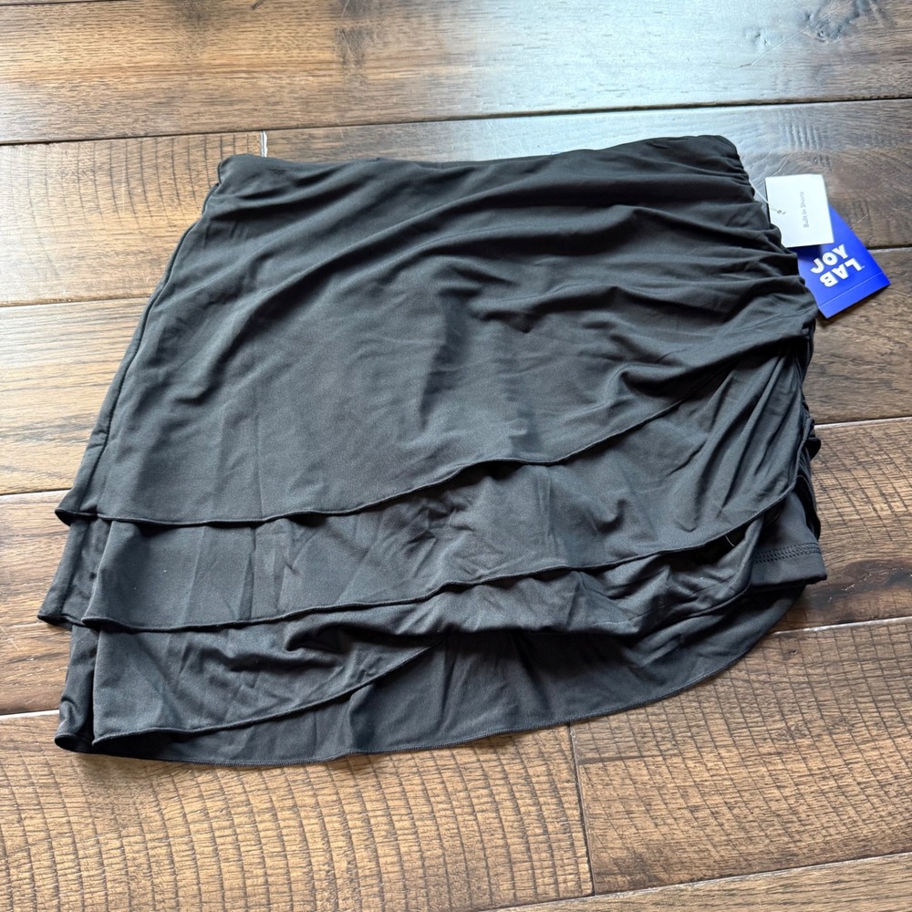 Joy Lab Womens Tiered‎ Ruffle Skort Black Onyx Ruched Athletic Skirt Small NWT